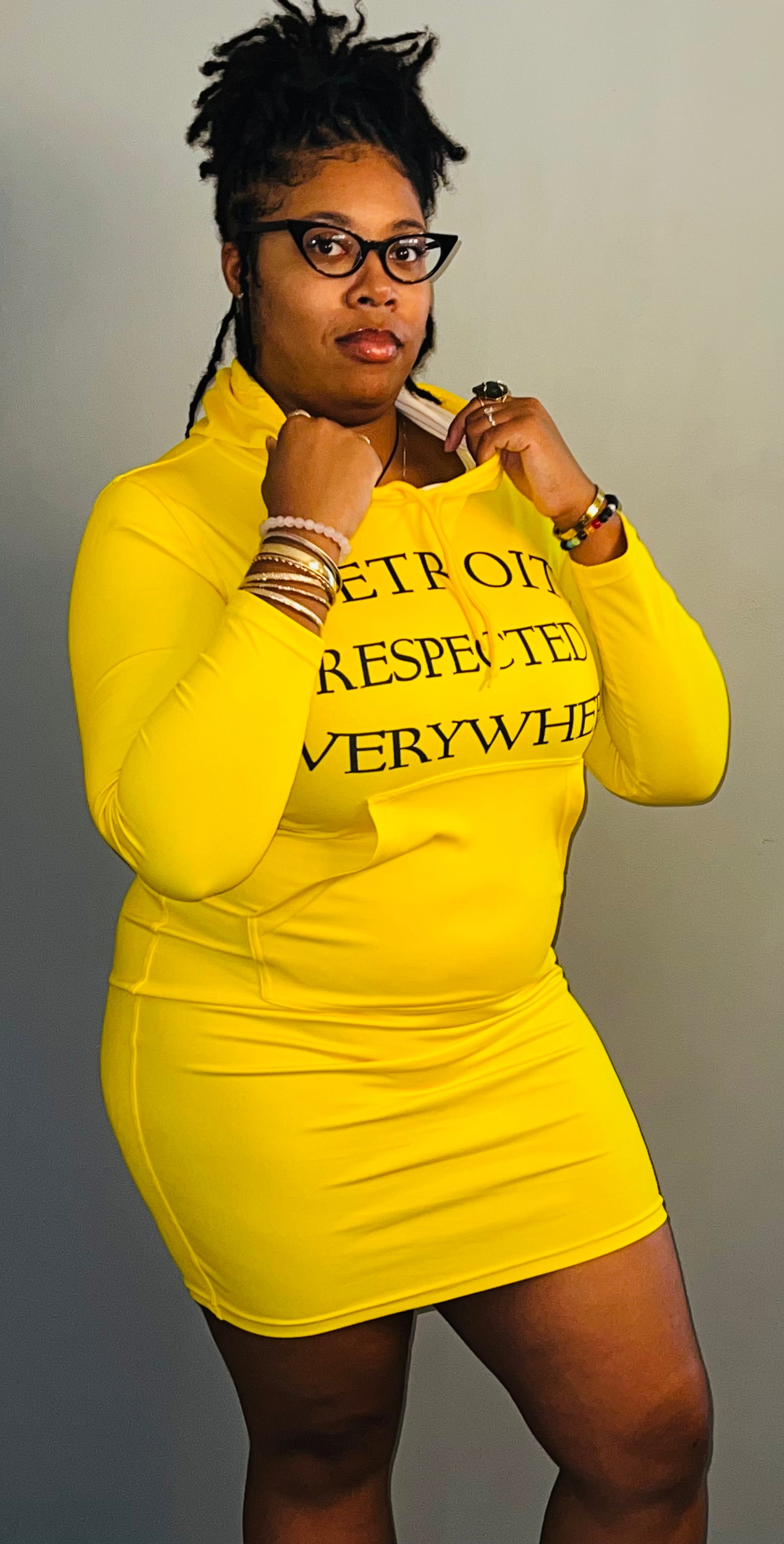 Fitted Yellow Hoodie Dress