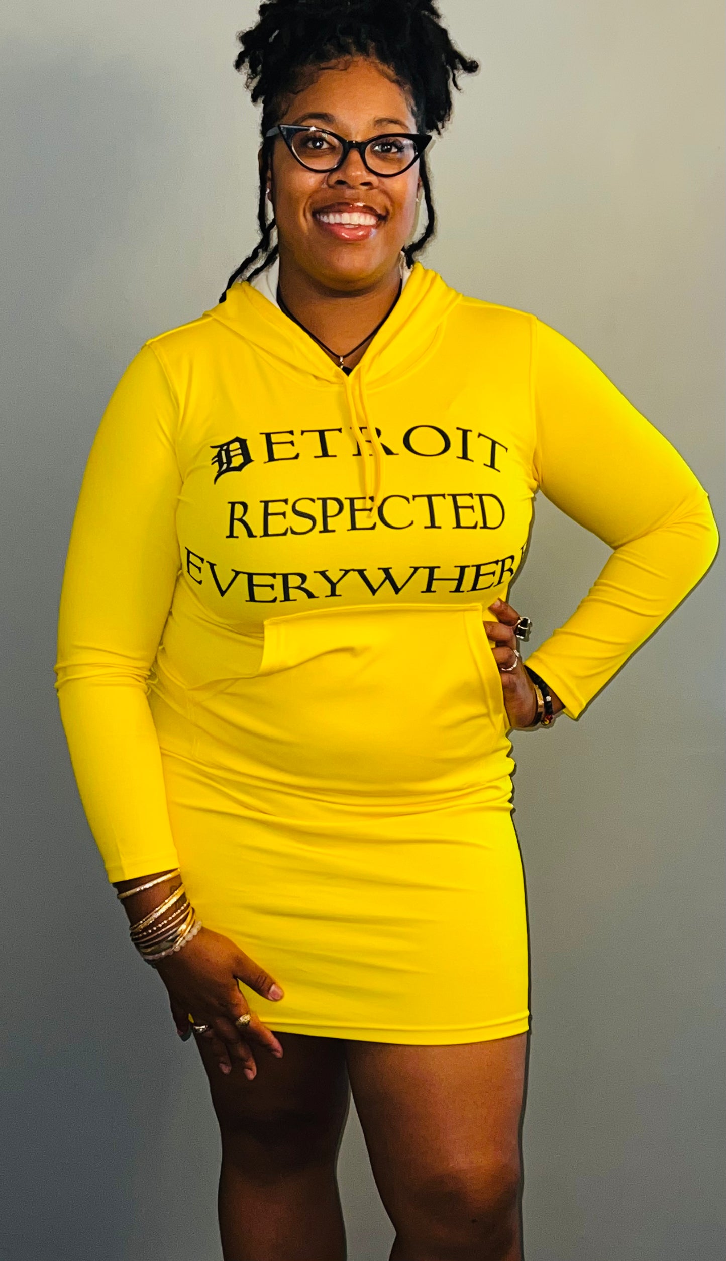 Fitted Yellow Hoodie Dress