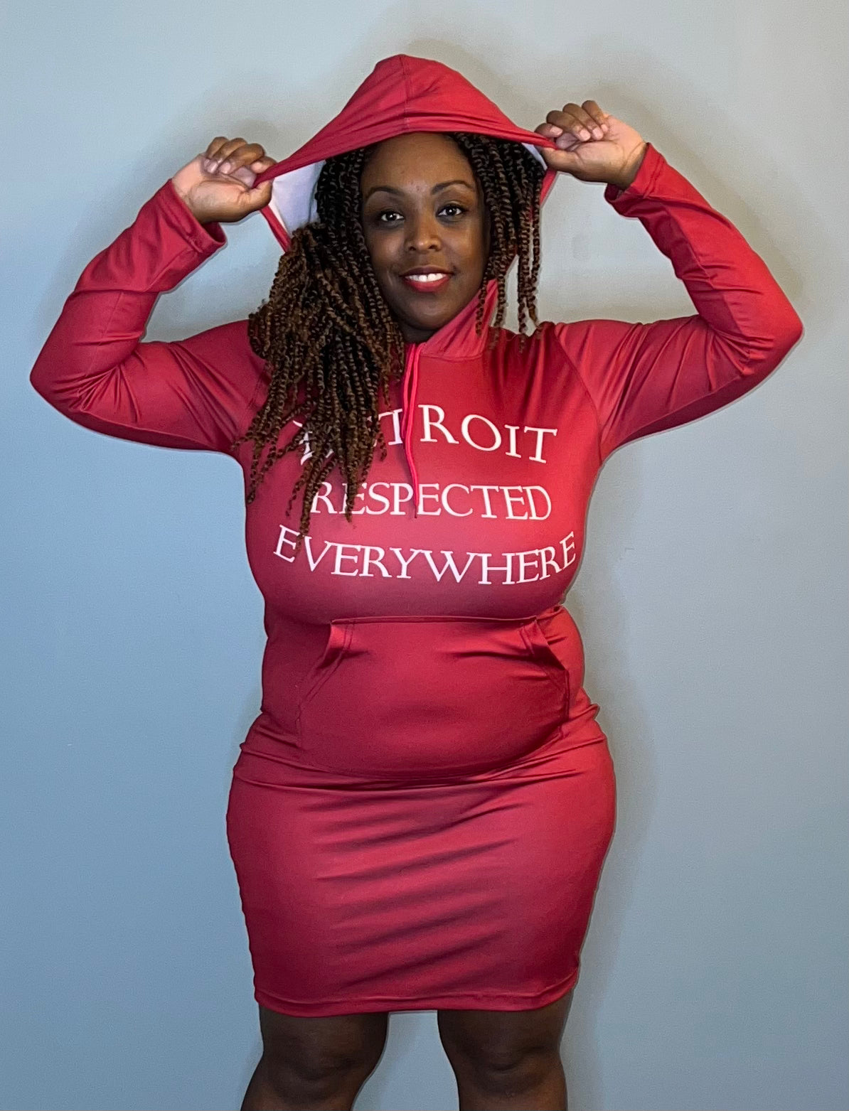 Cranberry Fitted Hoodie Dress w/ White letters