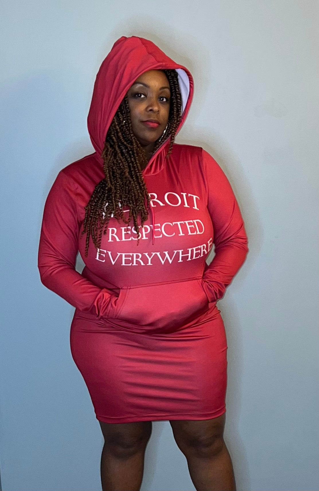 Cranberry Fitted Hoodie Dress w/ White letters