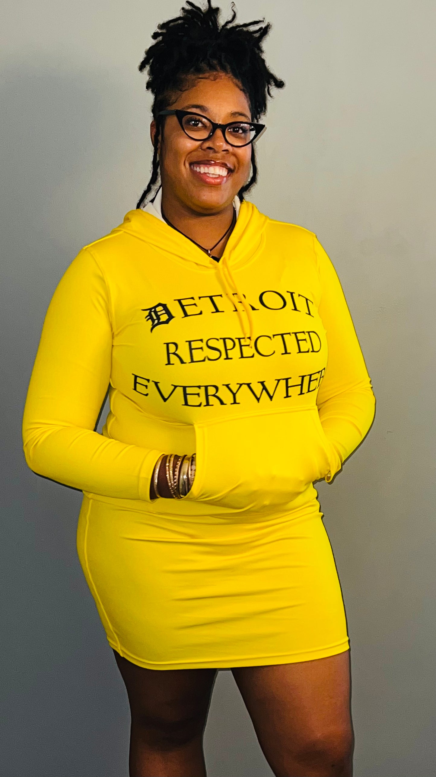 Fitted Yellow Hoodie Dress