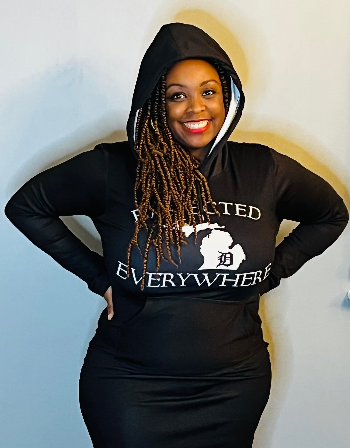 Black Mitten Fitted Hoodie Dress w/ White letters