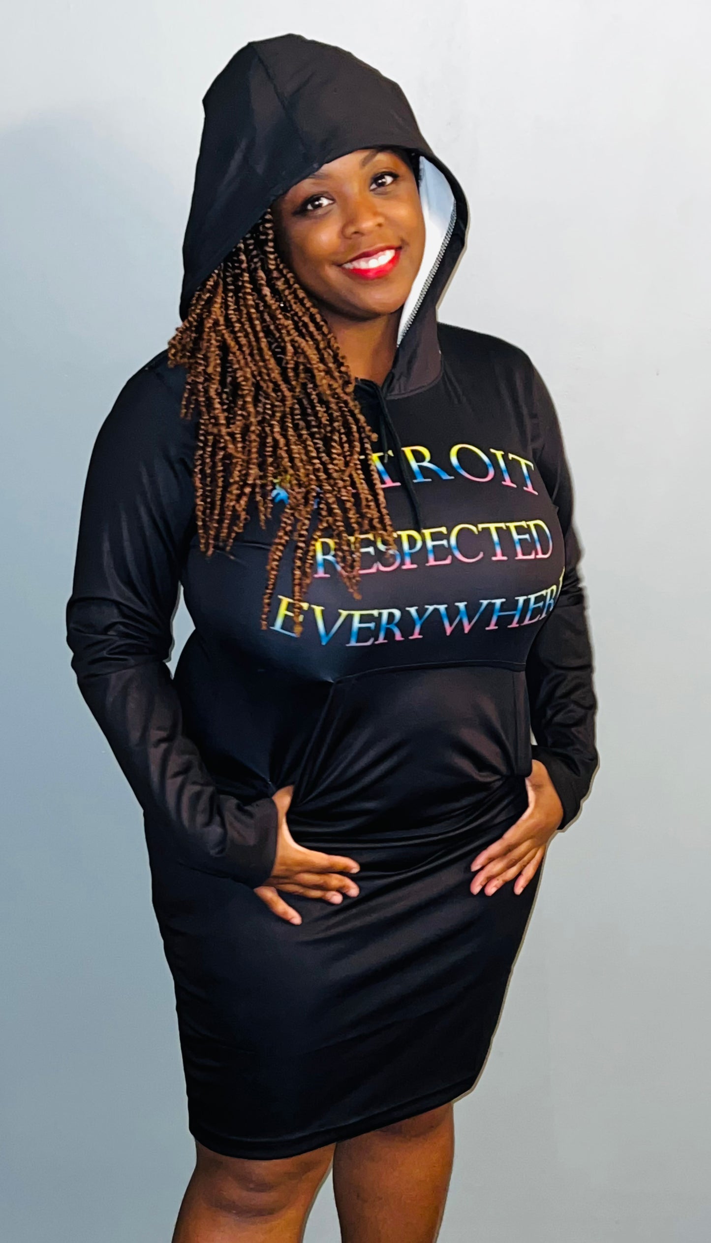 Black Fitted Hoodie Dress w/ Rainbow letters
