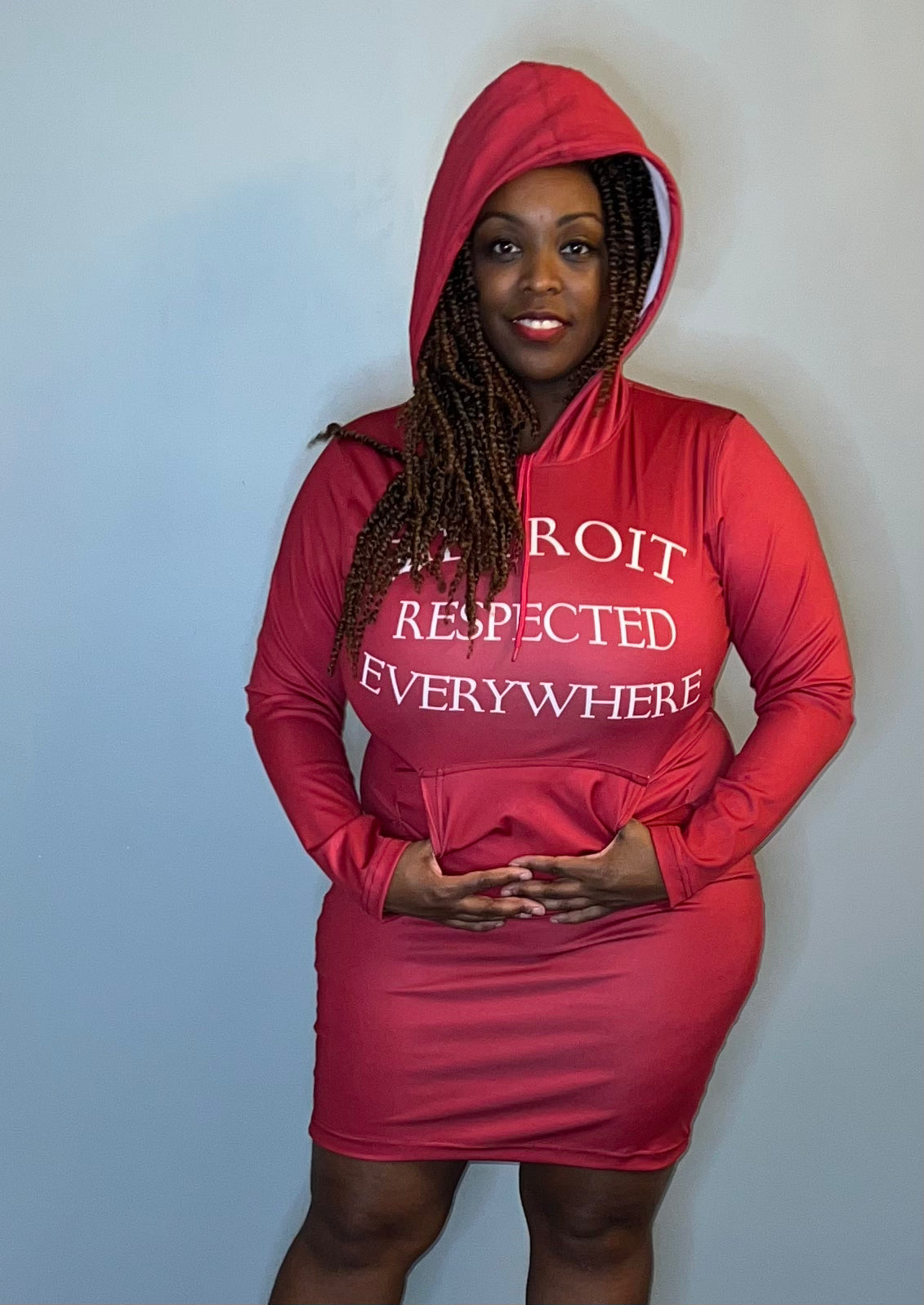 Cranberry Fitted Hoodie Dress w/ White letters