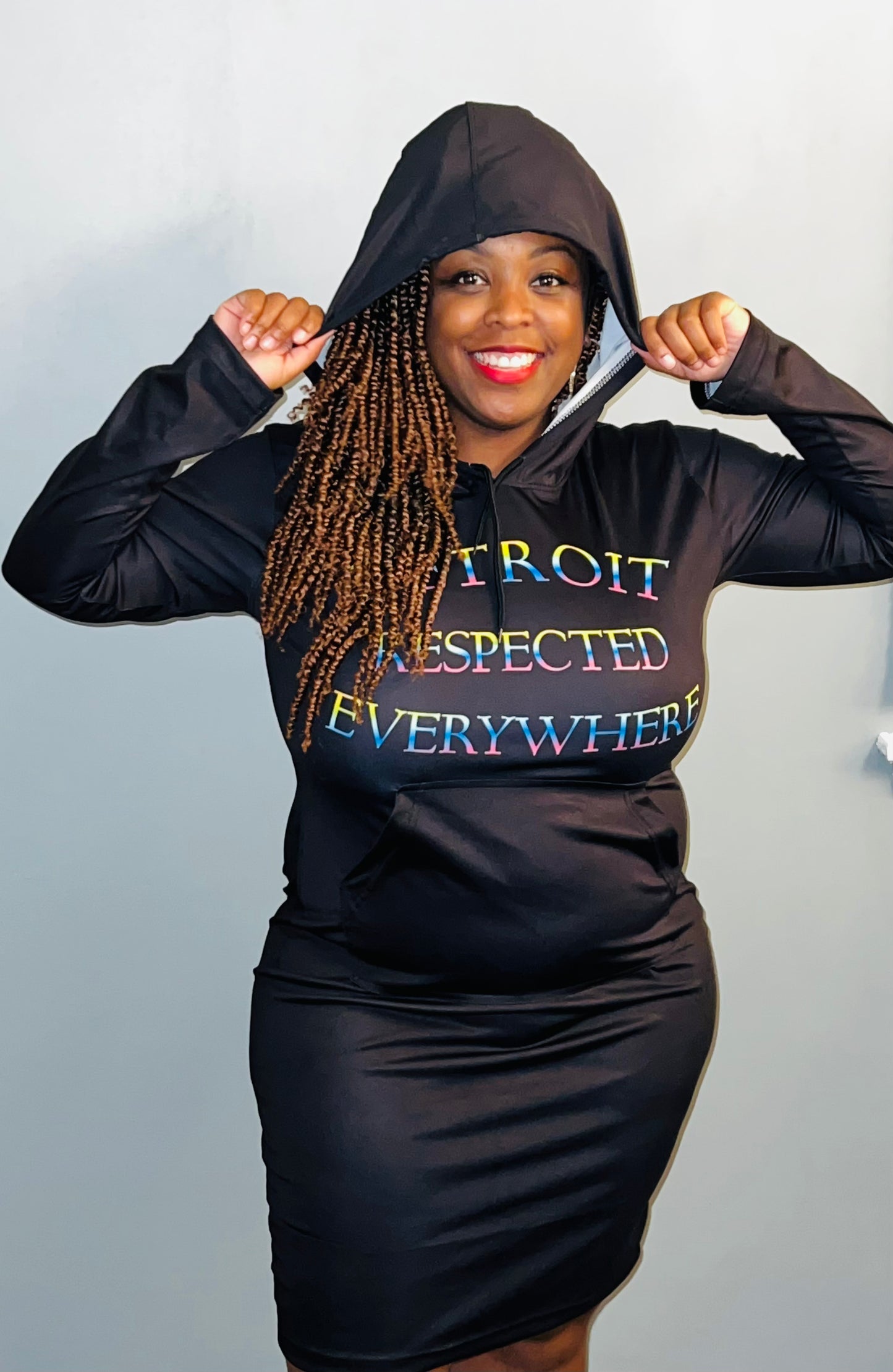 Black Fitted Hoodie Dress w/ Rainbow letters