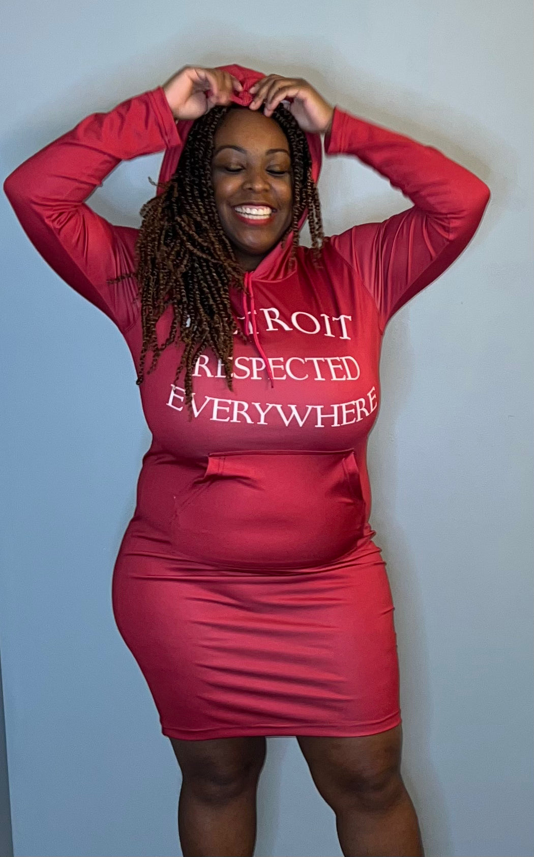Cranberry Fitted Hoodie Dress w/ White letters
