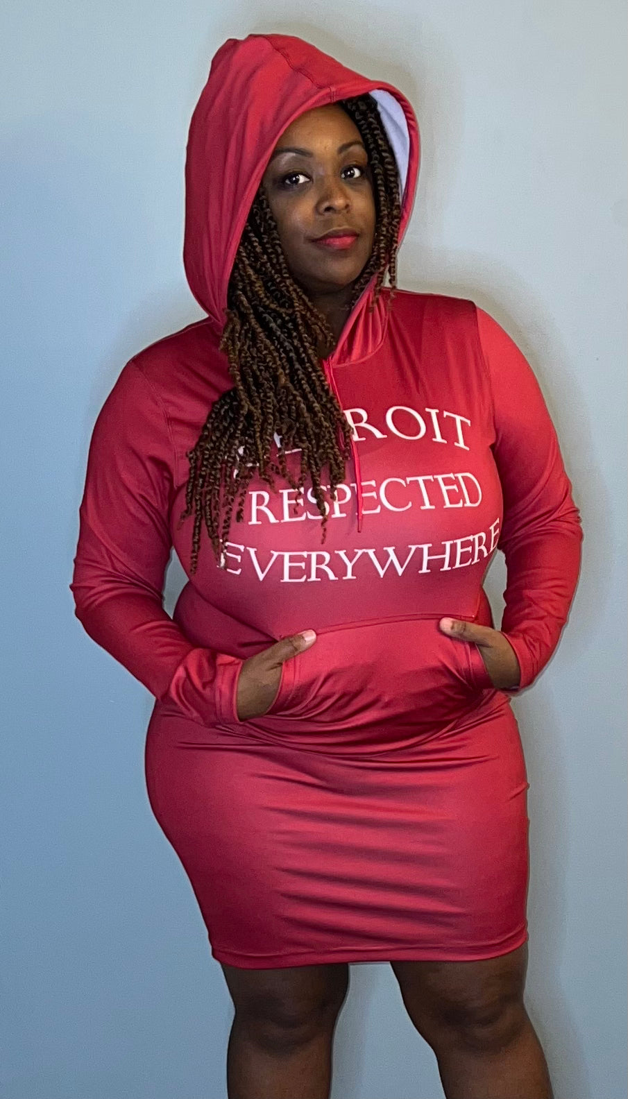 Cranberry Fitted Hoodie Dress w/ White letters