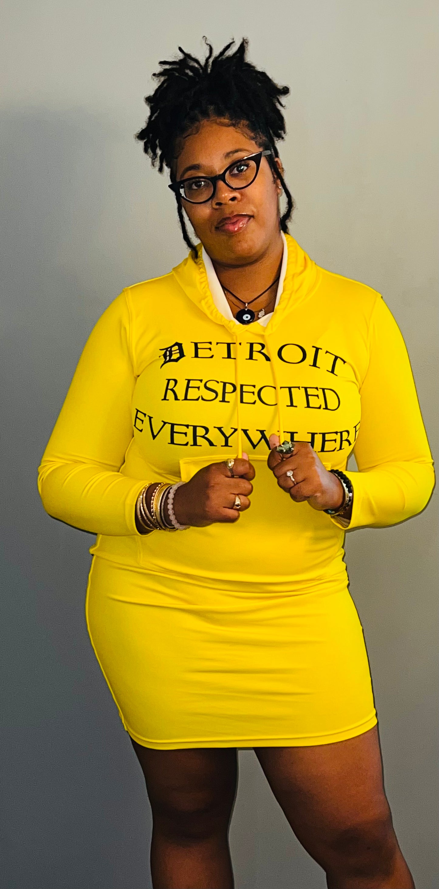 Fitted Yellow Hoodie Dress