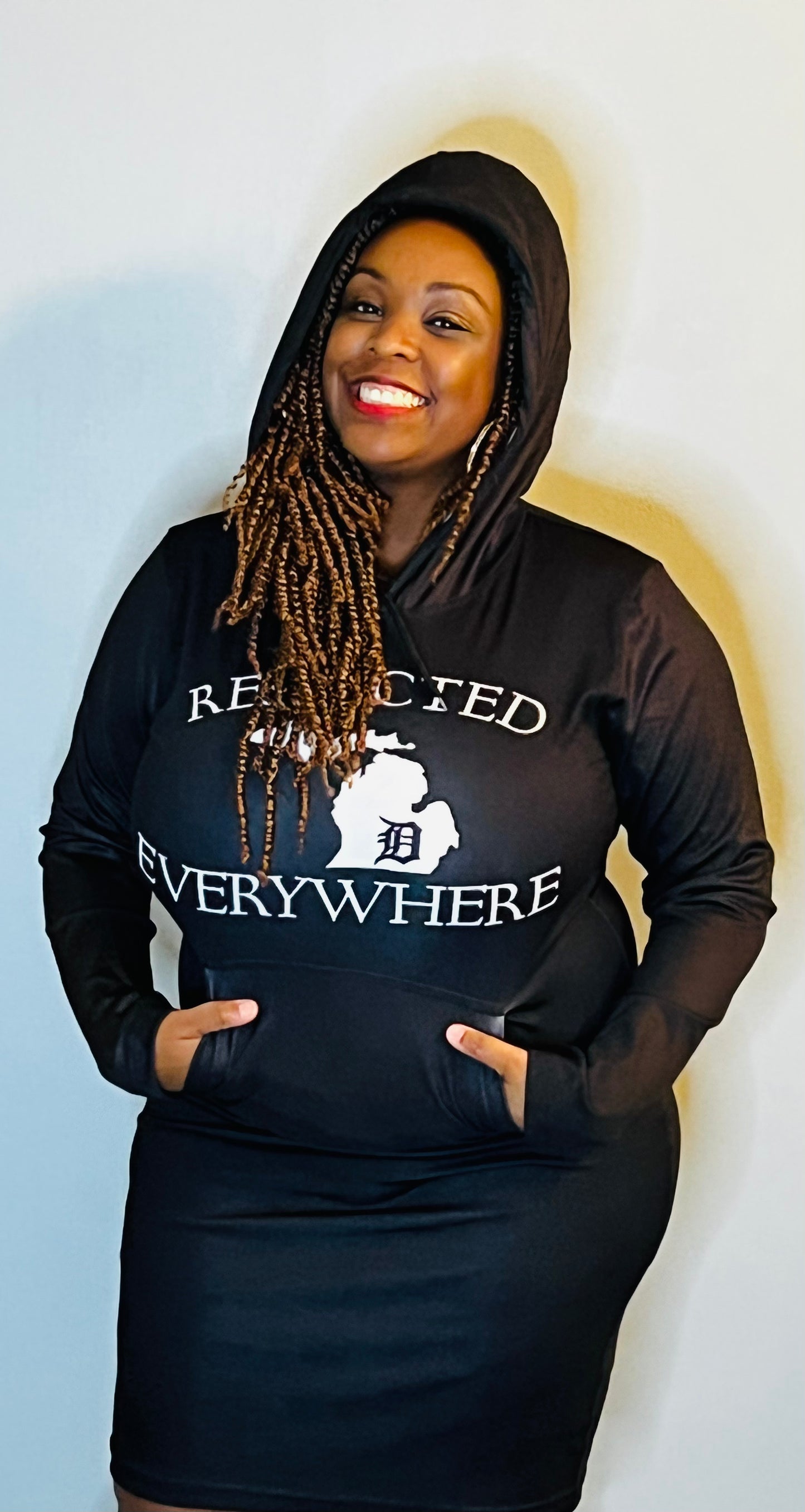 Black Mitten Fitted Hoodie Dress w/ White letters
