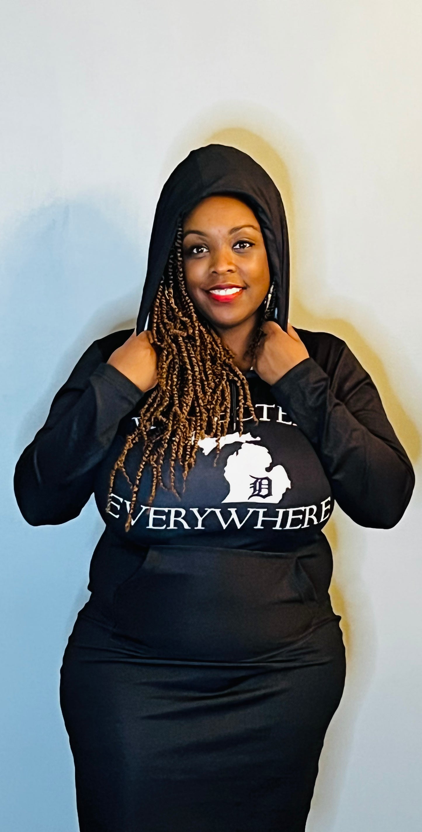 Black Mitten Fitted Hoodie Dress w/ White letters