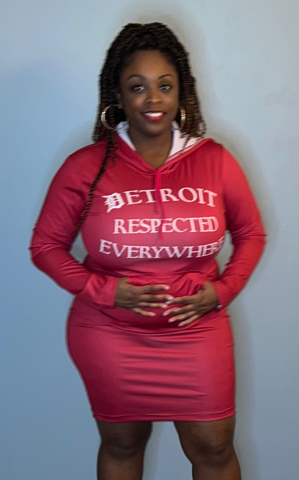 Cranberry Fitted Hoodie Dress w/ White letters