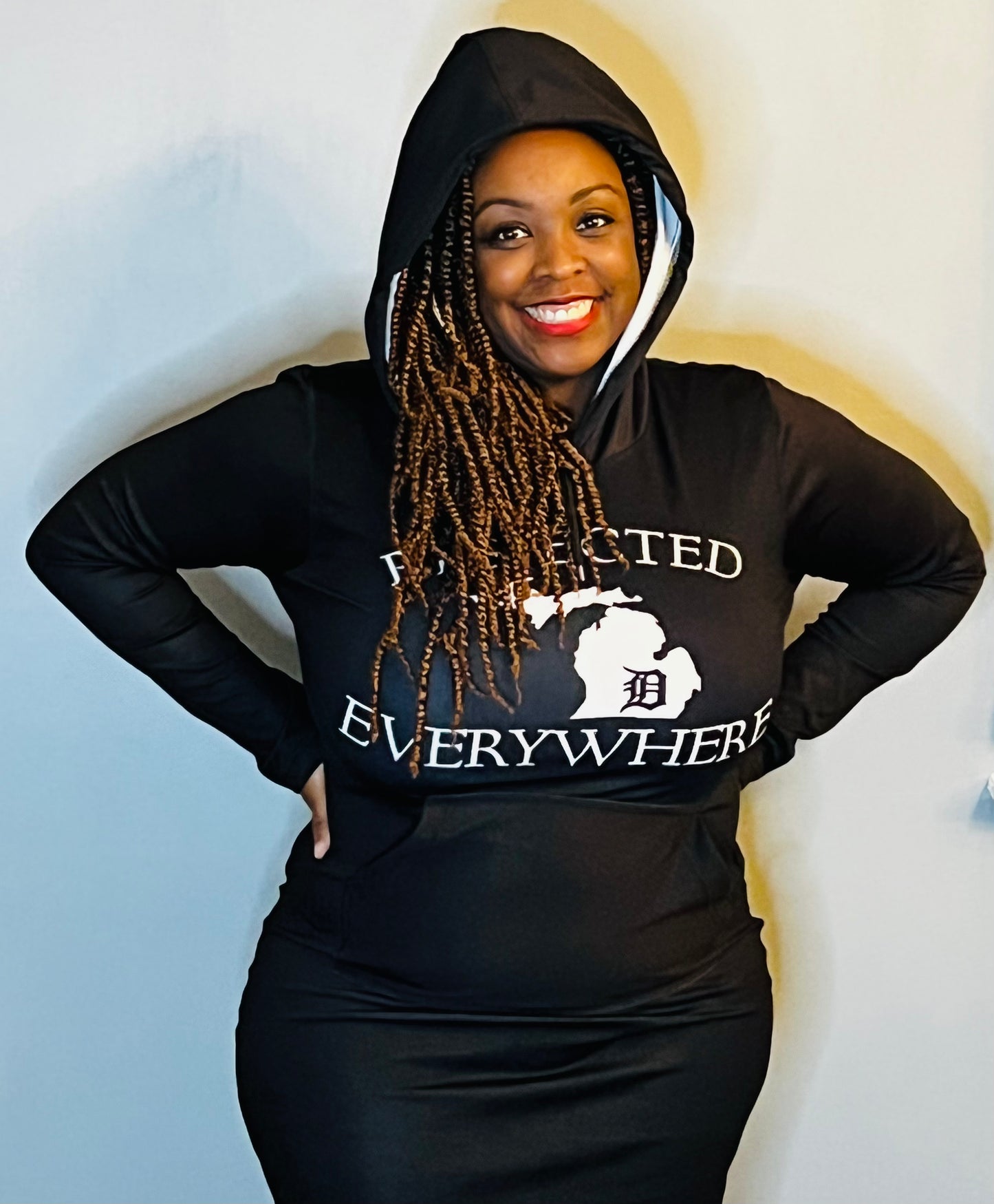 Black Mitten Fitted Hoodie Dress w/ White letters