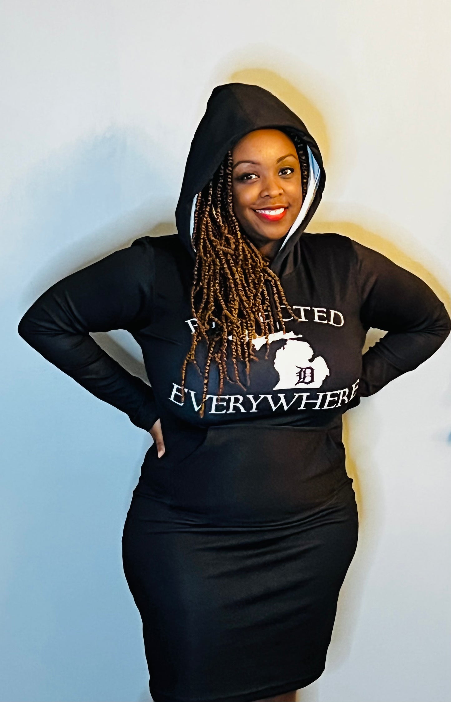Black Mitten Fitted Hoodie Dress w/ White letters