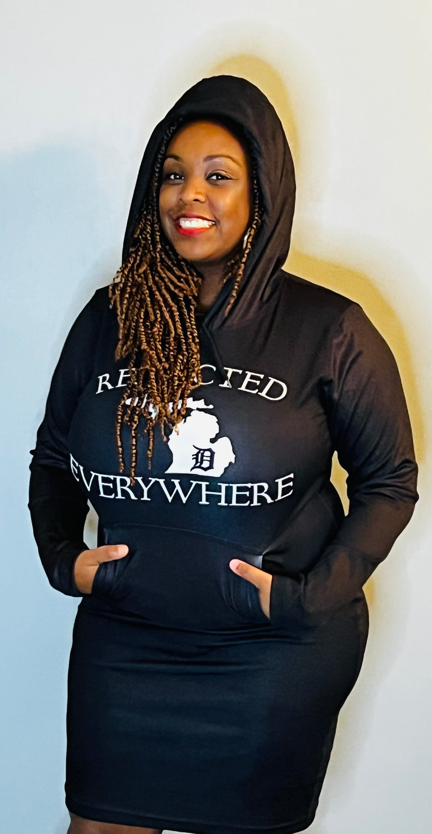 Black Mitten Fitted Hoodie Dress w/ White letters