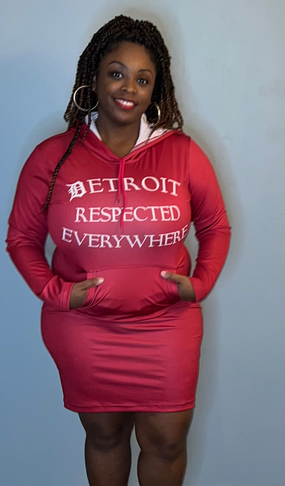 Cranberry Fitted Hoodie Dress w/ White letters