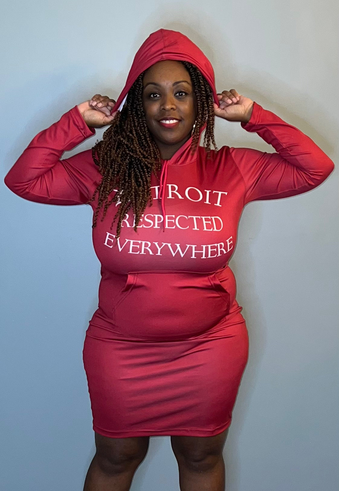 Cranberry Fitted Hoodie Dress w/ White letters