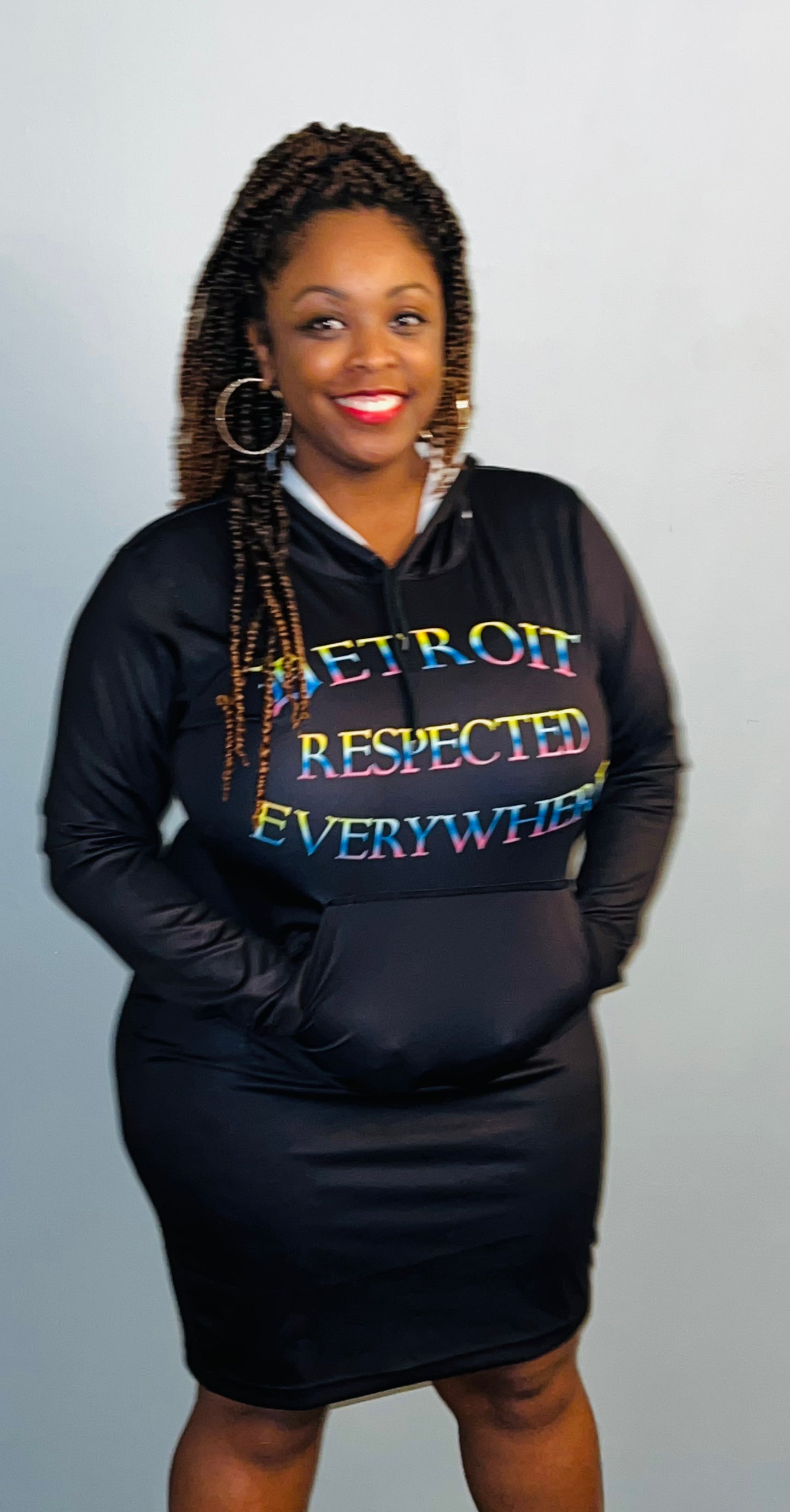 Black Fitted Hoodie Dress w/ Rainbow letters