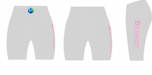 Detroit Yoga Shorts or Leggings (Gray w/ Pink Letters)