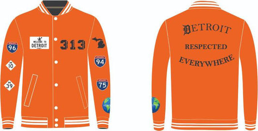 Detroit Day Satin Jacket (Orange w/ Black Letters)
