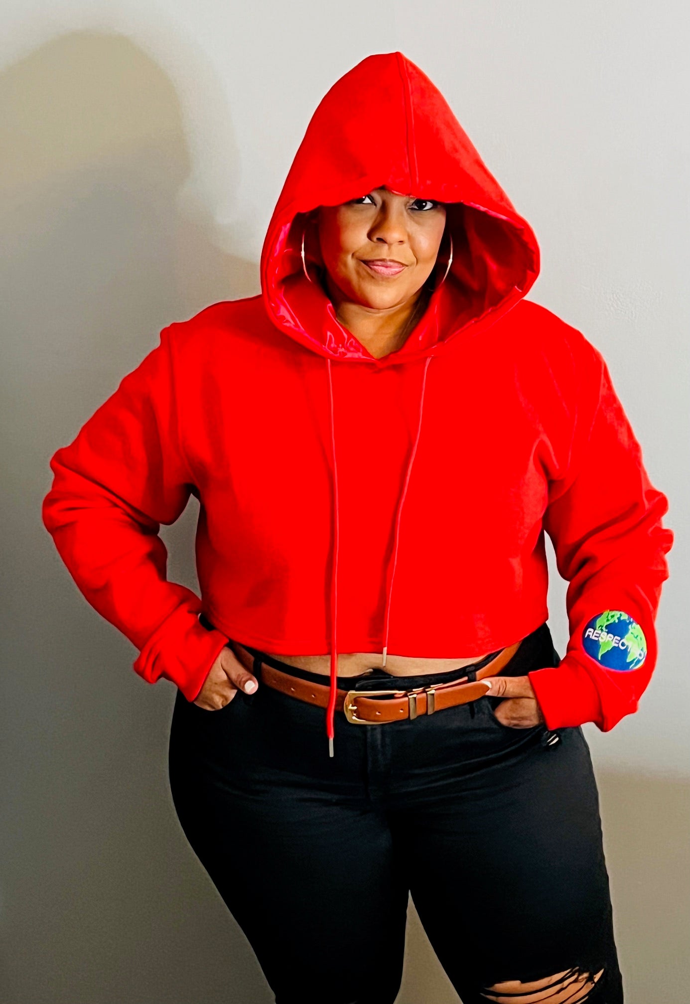 Respected Crop Top Hoodie (Red)