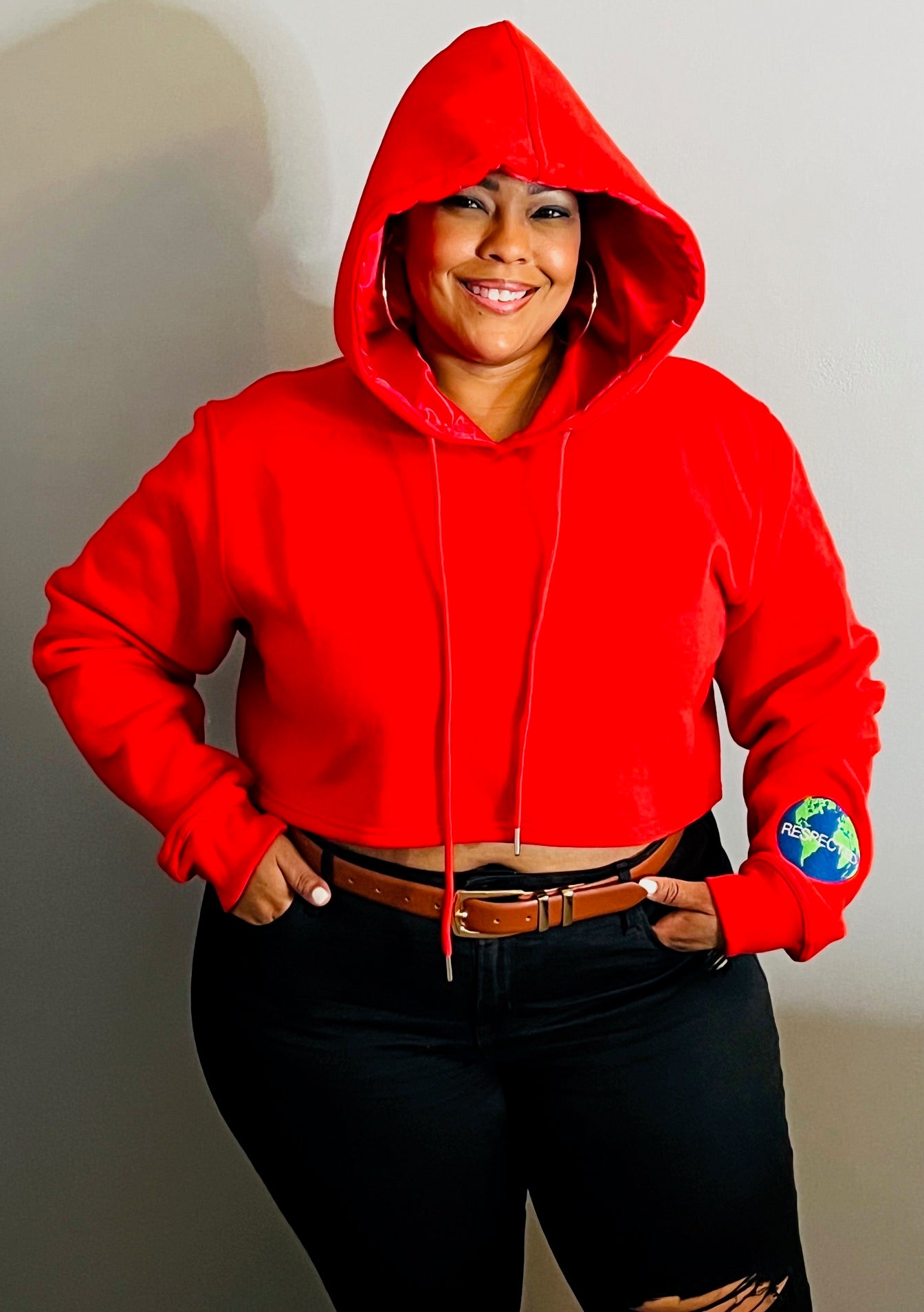 Respected Crop Top Hoodie (Red)