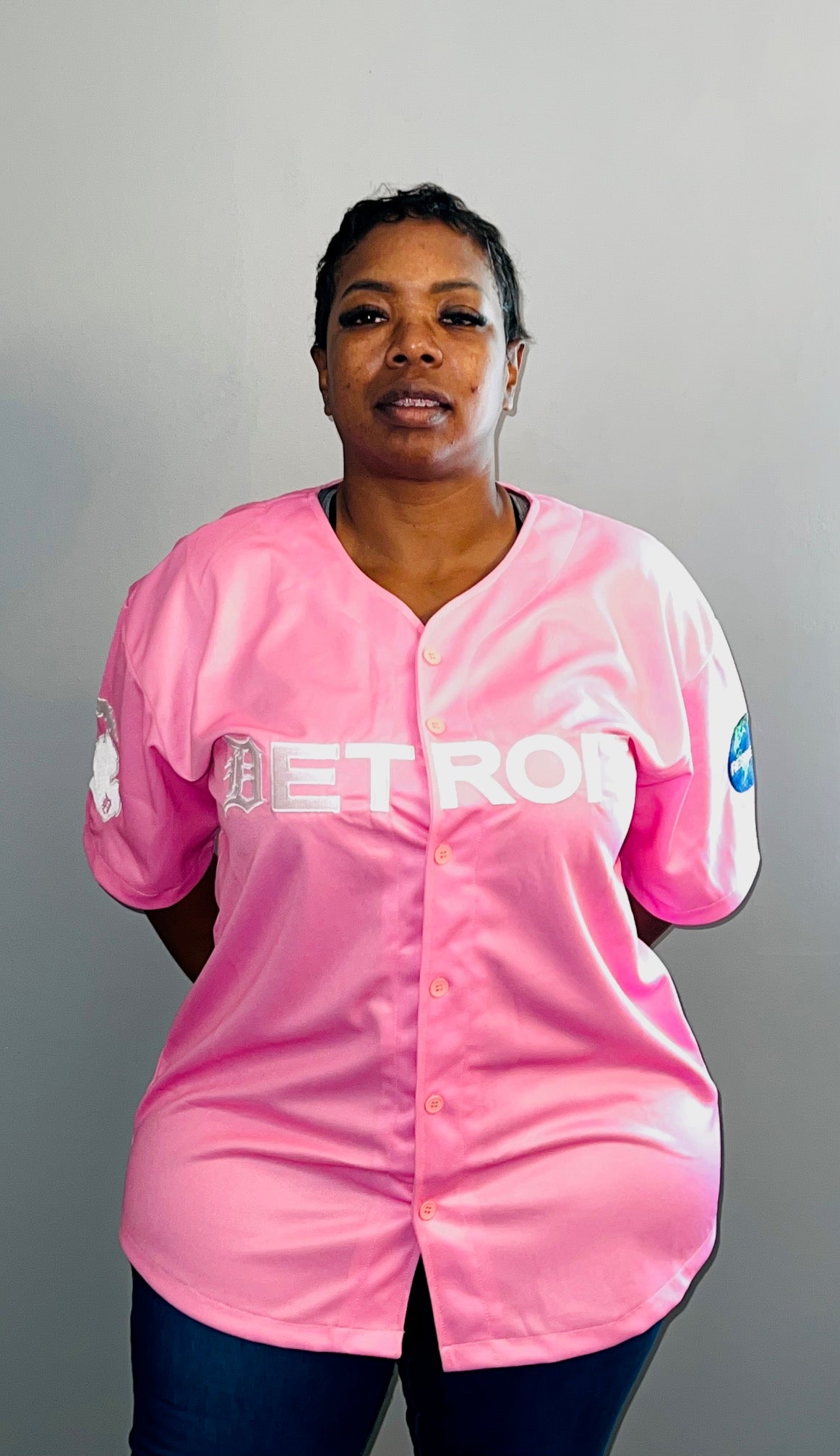 Pink Blue Baseball Jersey w/ white Letters