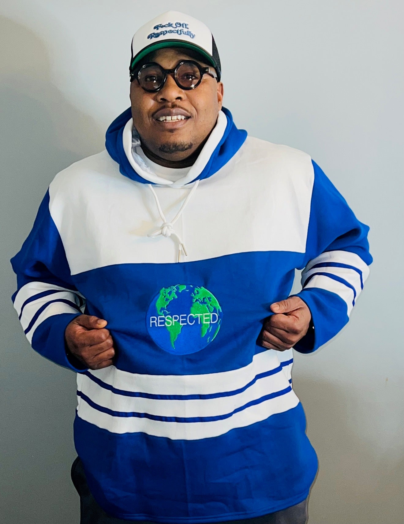 DRE Hockey Jersey Style Hoodie (Blue/White)