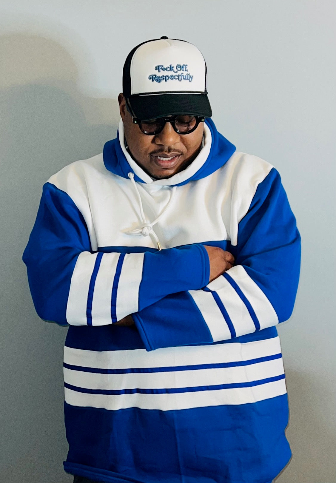 DRE Hockey Jersey Style Hoodie (Blue/White)