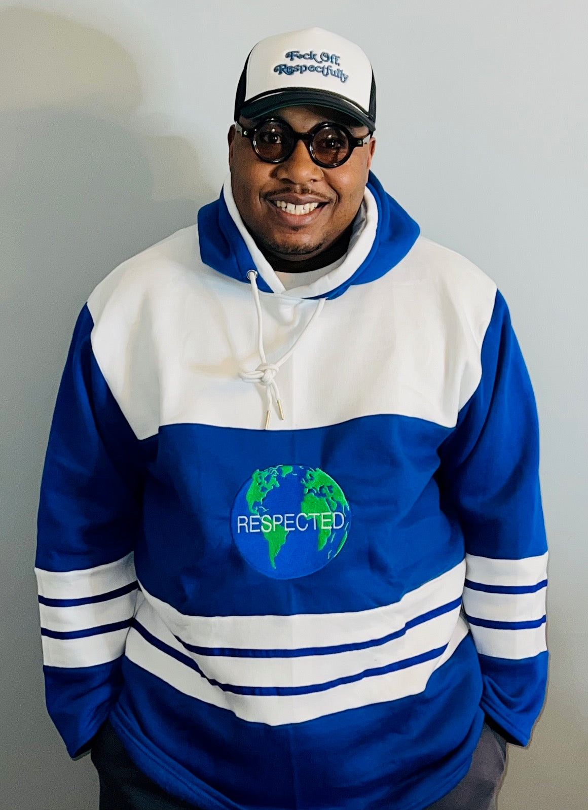 DRE Hockey Jersey Style Hoodie (Blue/White)