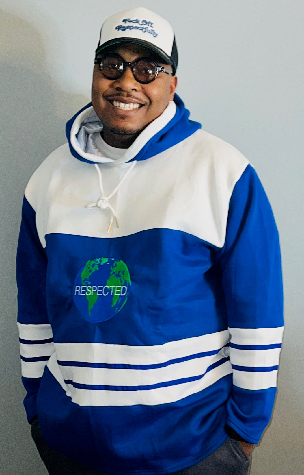 DRE Hockey Jersey Style Hoodie (Blue/White)