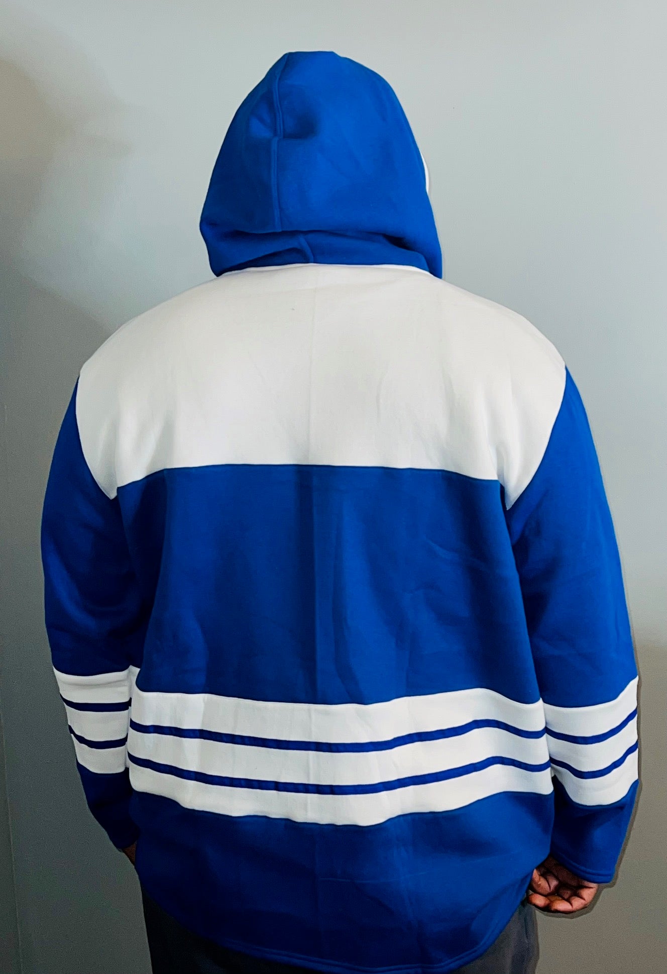 DRE Hockey Jersey Style Hoodie (Blue/White)