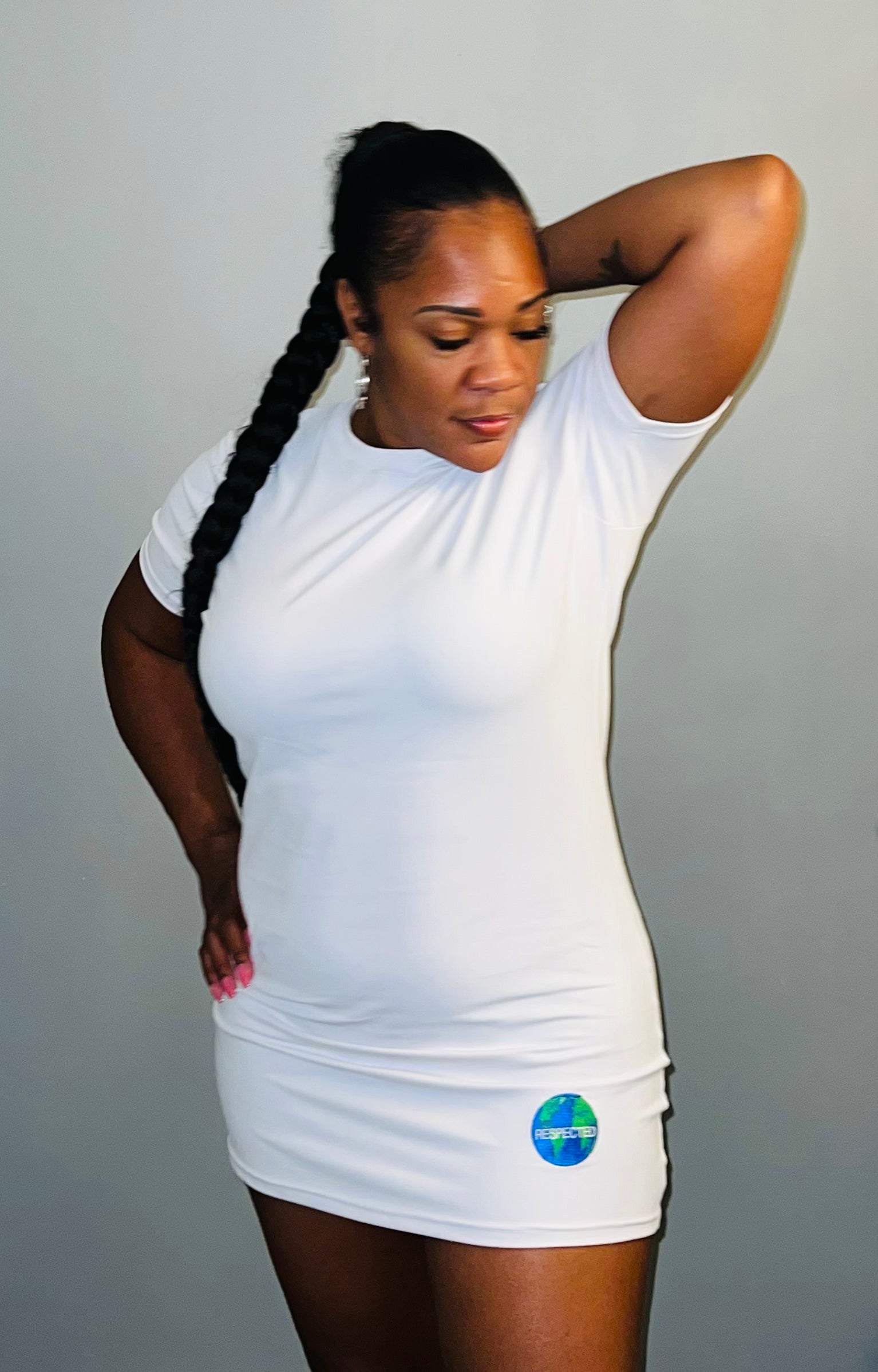 green emerald velvet dress Fitted T-shirt Dress (White) – Respected Everywhere