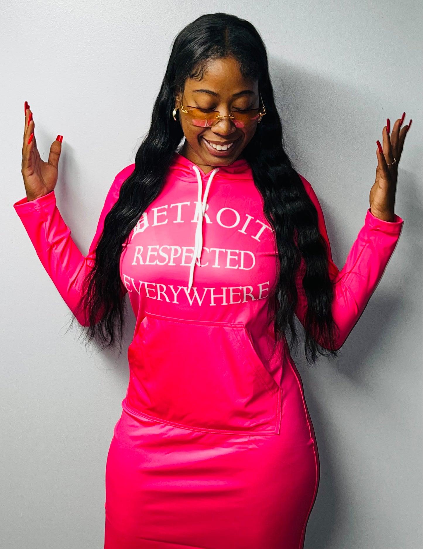 Fitted Pink Hoodie Dress