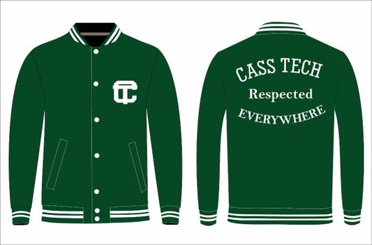 Detroit Cass Tech  Half Moon Jacket Green with White Letters All Wool