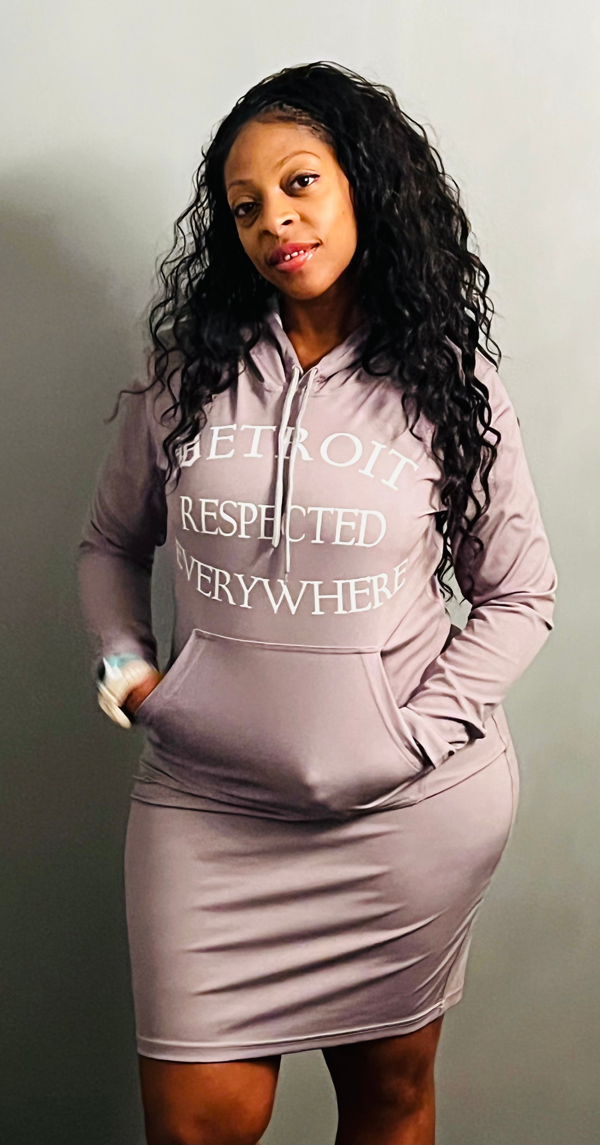 Fitted Gray Hoodie Dress Respected Everywhere