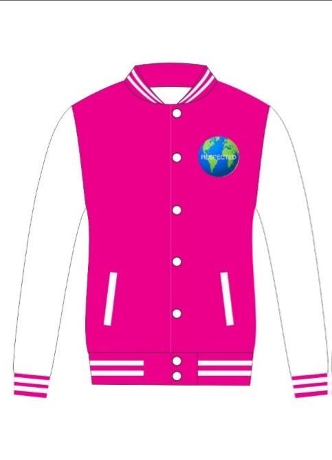 Half Moon Varsity Jacket Pink w/ White Leather Sleeves